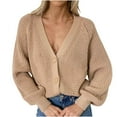 thumbnail image 1 of LOVZFMLL Women's Sweaters V-Neck Ribbed Cardigan Sweaters Solid Color Button Casual Loose Long Sleeve Tops Warm Fall Winter Clothes, 1 of 3