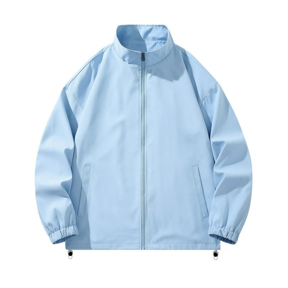 LpwkSSA Men's Casual Fashion Solid Color Long Sleeve Stand Collared Jacket with Zipper Pockets Hoodless Lightweight Coat Jacket Blue S
