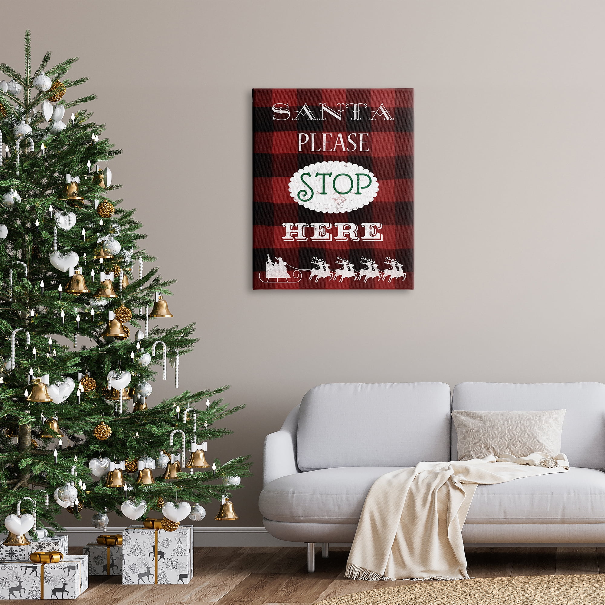 Stupell Industries Santa Stop Here Plaid Holiday Painting Gallery Wrapped Canvas Print Wall Art, 30 x 40