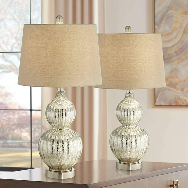 Lili Modern Table Lamps Set Of 2 Fluted, Large Hammered Silver Table Lamps Living Room