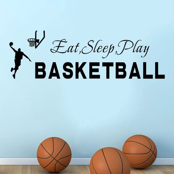 Binwennn Eat Sleep Play Basketball Quotes Wall Sticker Decal Home Boys Room Decoration Decal for Walls Kids Wallpaper for Room Wall Ballet Living Room Wall Stickers Large Flower Wall Decals Cardboard