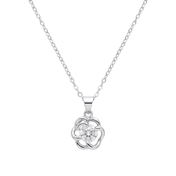 Flower Pendant Necklace with Clear Crystal Center S Elegant Floral Chain Necklace Jewelry Gift for Women