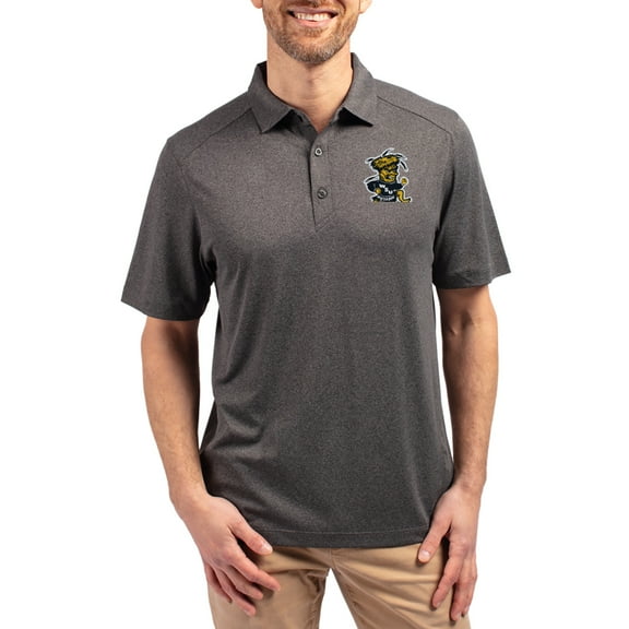 Men's-Cutter & Buck Heather Black Wichita State Shockers Forge Eco Stretch Recycled Polo