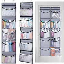 Harupink 2Pcs Large Over The Door Hanging Clear Toy Organizer 5 Pocket Visible Mesh Stuffed Animal Storage Bags with 4 Metal Hooks Space Saving Display Holder for Home Wardrobe Closet Door