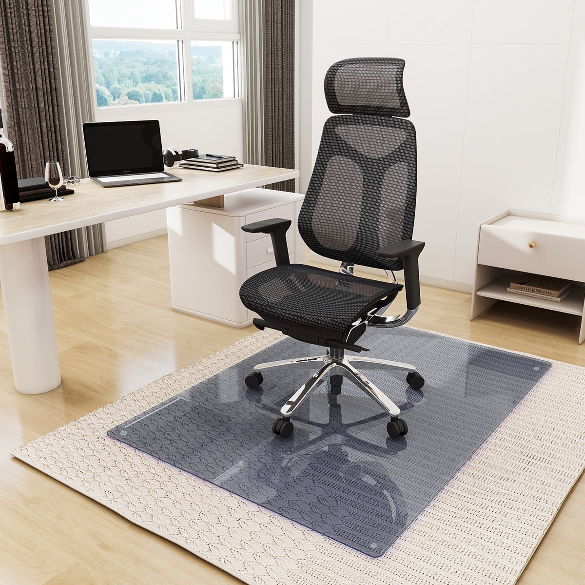 Lumora 46" x 55" Glass Chair Mat Heavy Tempered Glass Mat,Gray