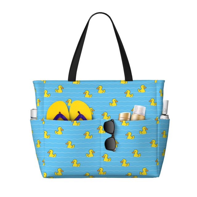 Fotbe Duck Swimming Bolsa de Viaje para Playa - Resistente al Agua, Bolsa Tote de Gran Capacidad y Ligera con 7 Bolsillos para Mujeres y Hombres