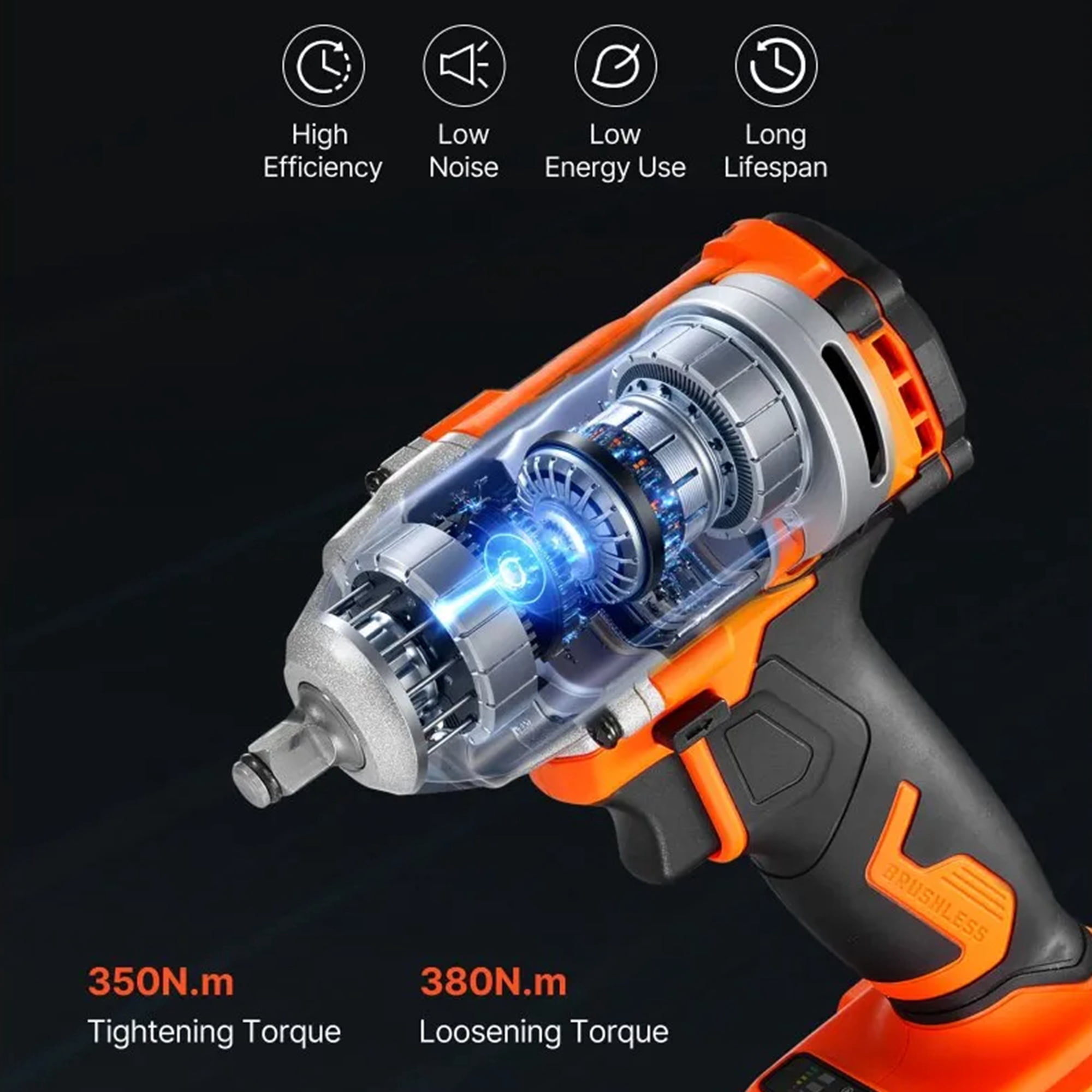 20V Cordless Impact Wrench 3/8", 380Nm Brushless, 4Ah, Sockets, 2600RPM For Automotive & DIY