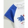 thumbnail image 6 of Bagilaanoe 4th of July Clothes for Toddler Baby Boys Short Sleeve Letter Print T Shirt Tops + Stars Stripes Shorts 6M 12M 18M 24M 3T Kids Independence Day Outfits 2pcs Short Pants Set, 6 of 9
