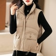 thumbnail image 2 of Htigea Puffer Vest for Women Stand Collar Full Zip Sleeveless Jackets Lightweight Quilted Padded Warm Coat with Pockets Khaki M, 2 of 9