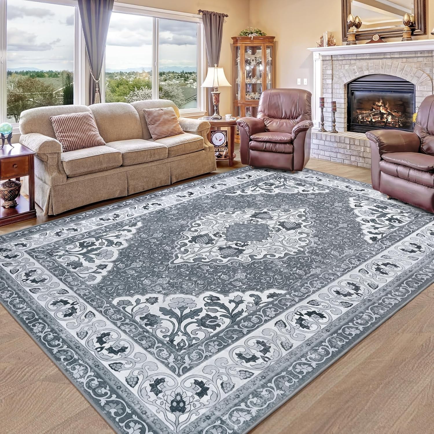 ◆シーツ◆240×300cm◆グレー◆Z-2506WE12◆ Grey 4x6 Area Rugs for Living Room, Machine Washable Low-Pile