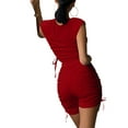 thumbnail image 3 of Sylvamorning Women Solid Color Clothes Set Tops+High Waist Shorts Drawstring, 3 of 5