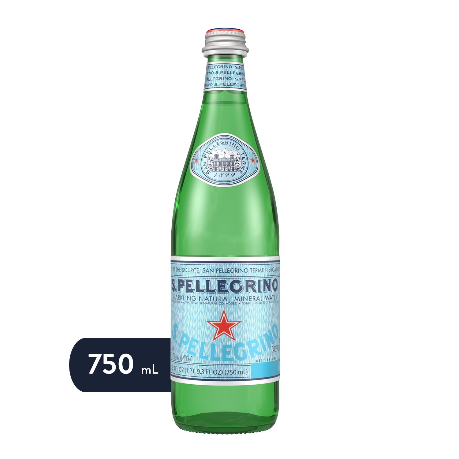 S.Pellegrino Sparkling Natural Mineral Water, 25.3 fl oz. Glass Bottle