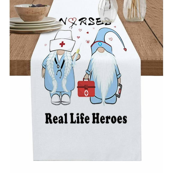 Table Runner Dresser Scarf 14 x 72 Inch NURSE Real Life Heroes Gnome Nurses Table Runners Non-Slip Heat Kitchen Dining Table Decor for Indoor Outdoor Home Party Decoration