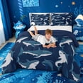 thumbnail image 3 of meiyoeat Sea Animal Shark Full Size Comforter Sets For Boys,Ocean Wildlife Print Bedding Comforter Set For Kids,Navy Blue Reversible,3-Piece, 3 of 7