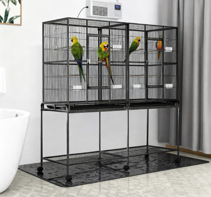 Roomy Bird House, Rolling Bird Cage with Storage Shelf Wood Perch Food Container