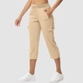 thumbnail image 3 of Women's Capris Casual Loose Versatile Elastic Strap Drawstring Zipper Side Pockets Cargo Pants Comfy Workout Cropped Pants, 3 of 8