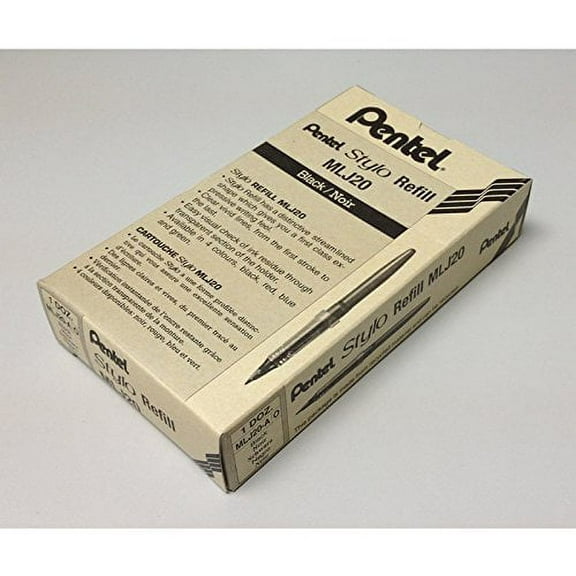 MLJ20-A Pentel Stylo Tradio Fountain Pen Refill Cartridge, Black Ink, Pack of 12