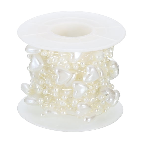 Uxcell Heart Pearl String Beads Garland, 16.4 Ft Artificial Pearl Strands Spool, Beige