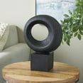 thumbnail image 2 of 10" x 14" Black Polystone Textured Cutout Ring Geometric Sculpture with Block Base, by DecMode, 2 of 9