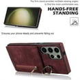 thumbnail image 5 of ELEHOLD For Samsung Galaxy S22 Plus, Wallet Case with Card Slot Holder,RFID Blocking,Built-in 360°Rotating Ring Kickstand Zipper Retro Purse Shockproof Case Cover, winered, 5 of 8