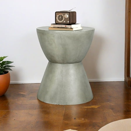 Small Outdoor Side Table Patio 18.3" H Concrete Hourglass End Table for Living Room Outdoor Backyard