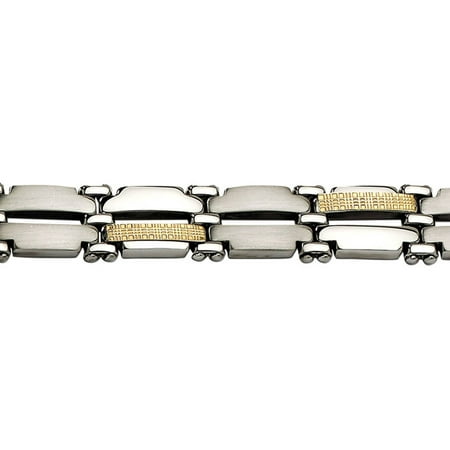 Primal Steel Stainless Steel and 14kt Brushed and Polished Bracelet, 8.5