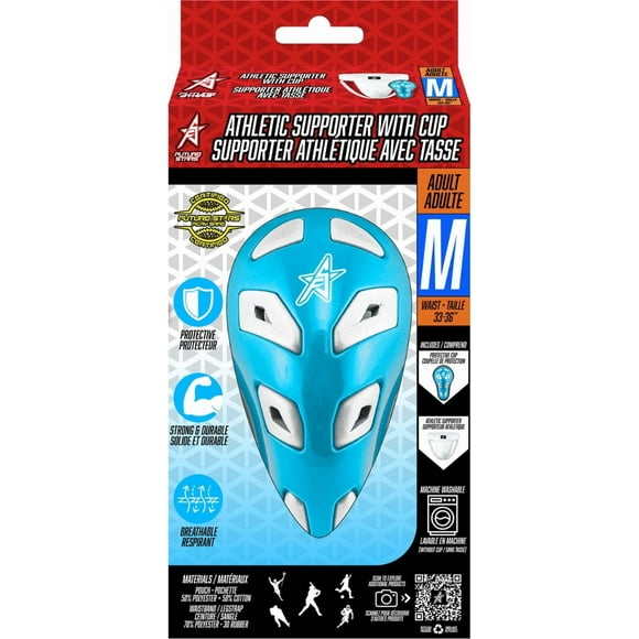 Future Stars Athletic Supporter with Jock Cup and Support Strap - Adult - Medium Size - Anti-microbial, machine washable, pro-style protective gear