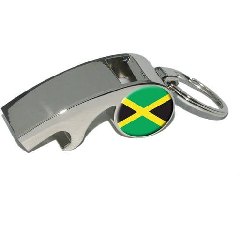 Jamaica Jamaican Flag, Plated Metal Whistle Bottle Opener Keychain Key
