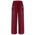 thumbnail image 4 of zaveiop Barrel Sweatpants Women High Waisted Wide Leg Lounge Pants Casual Fall Drawstring Contrast Patchwork with Pockets (Z-Wine, M), 4 of 5