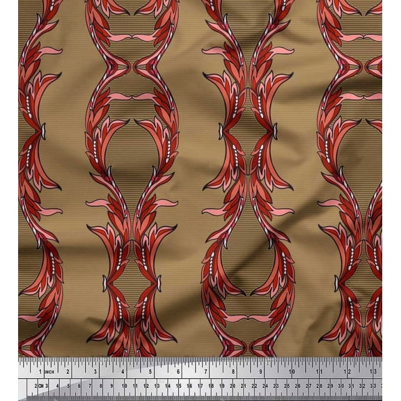 Soimoi Cotton Duck Fabric Stripe & Ogee Damask Print Fabric by the Yard 42 Inch Wide