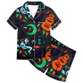 thumbnail image 4 of Weebloom Halloween Toddler Girls' Pajama Sets Cute Pumpkin Pajamas Set Soft Printed Kids Short Sleeve Button Down Shirt And Shorts Sleepwear Nightwear Pjs Loungewear Black 2-3 Years, 4 of 4
