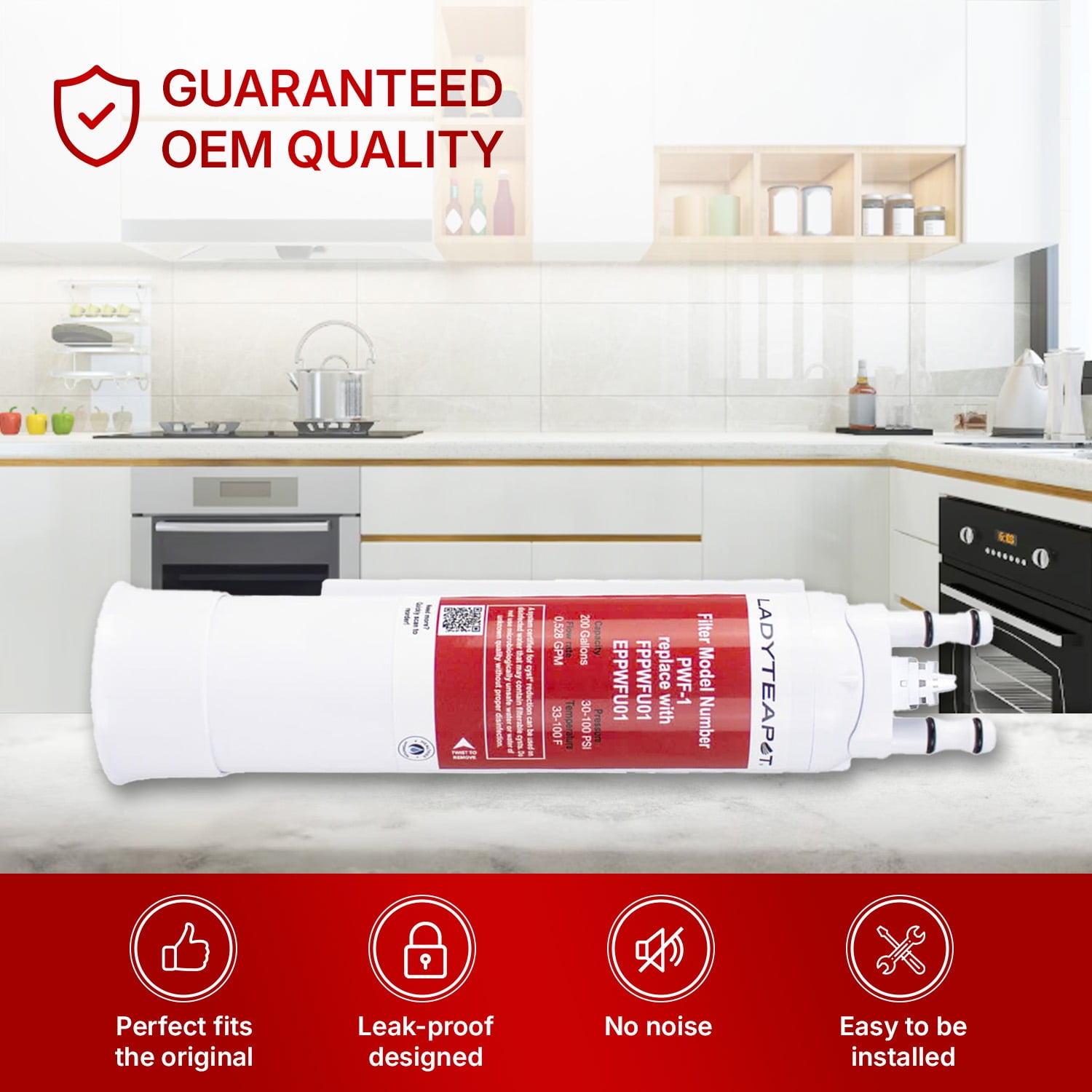 LADYTEAPOT FPPWFU01 Water Filter Compatible With Frigidaire PurePour FPPWFU01, Compatible with Electrolux EPPWFU01, PureAdvantage PurePour PWF-1, NSF42, 3 Pack