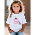 thumbnail image 1 of Camiseta de manga corta con estampado gráfico de unicornio, top informal de punto con cuello redondo y ligera elasticidad, mezcla de algodón (95 % algodón, 5 % elastano), prenda de verano para edades, 1 of 6