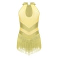 thumbnail image 2 of zdhoor Girls Shiny Ballet Dance Latin Jazz Lyrical Dress Sleeveless Leotard Gymnastic Bodysuit with Tassel Yellow 8, 2 of 5