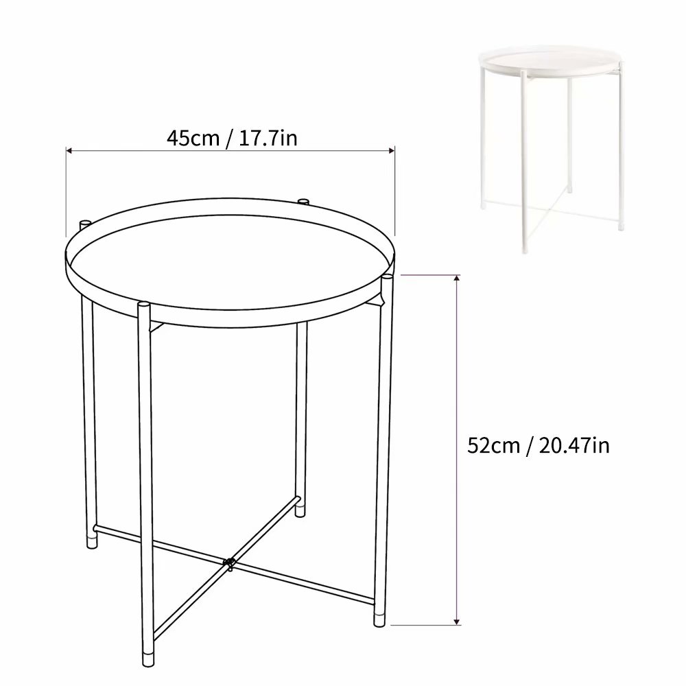 HOMRITAR Side Table Round Metal, Outdoor Side Table Small Sofa End Table Indoor Accent Table Round Metal Coffee Table Waterproof Removable Tray Table for Living Room Bedroom Balcony Office White - image 3 of 5