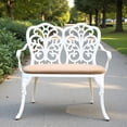 thumbnail image 2 of Tcbosik Outdoor Bench with Cushion, Metal Bench with Armrest and Floral Rose Design Backrest for Garden, Lawn, Yard, Porch, White, 2 of 9