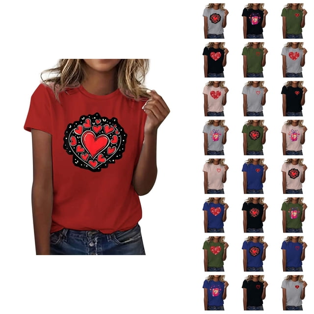 T-shirt Femme Saint-Valentin 2026 Mode Manches Courtes Col Rond Cœur Graphique
