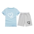 thumbnail image 1 of Zpanxa Ensembles pour Filles, Haut à Manches Courtes à Col Rond avec Imprimé Cœur et Ensemble de Shorts à Taille Élastique 12 Ans, 1 of 3
