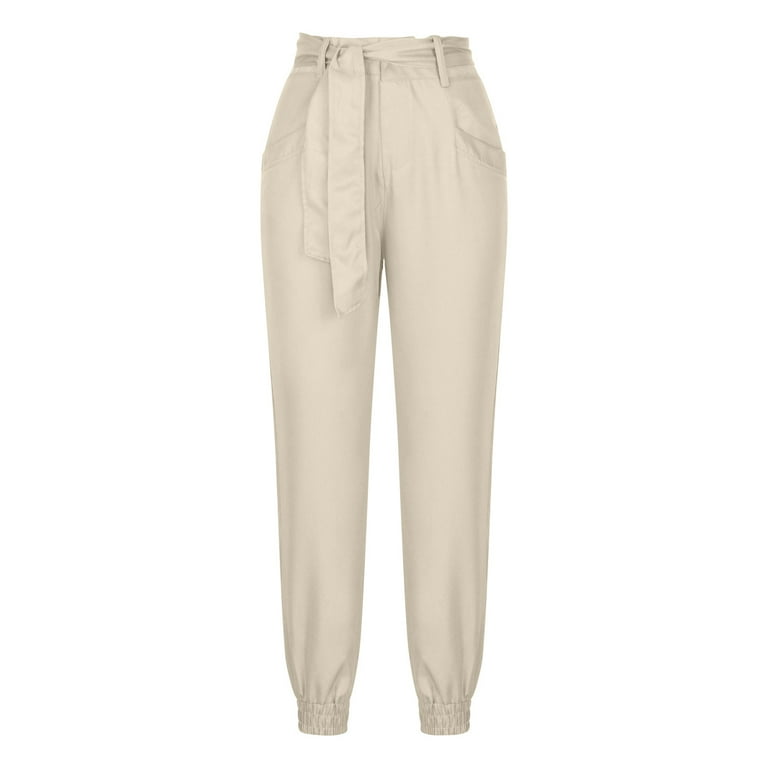 【HI FI FNK】Cozy Belted Slacks Womens Soft Casual High Waist Cinch Bottom Pants Loose Comfy