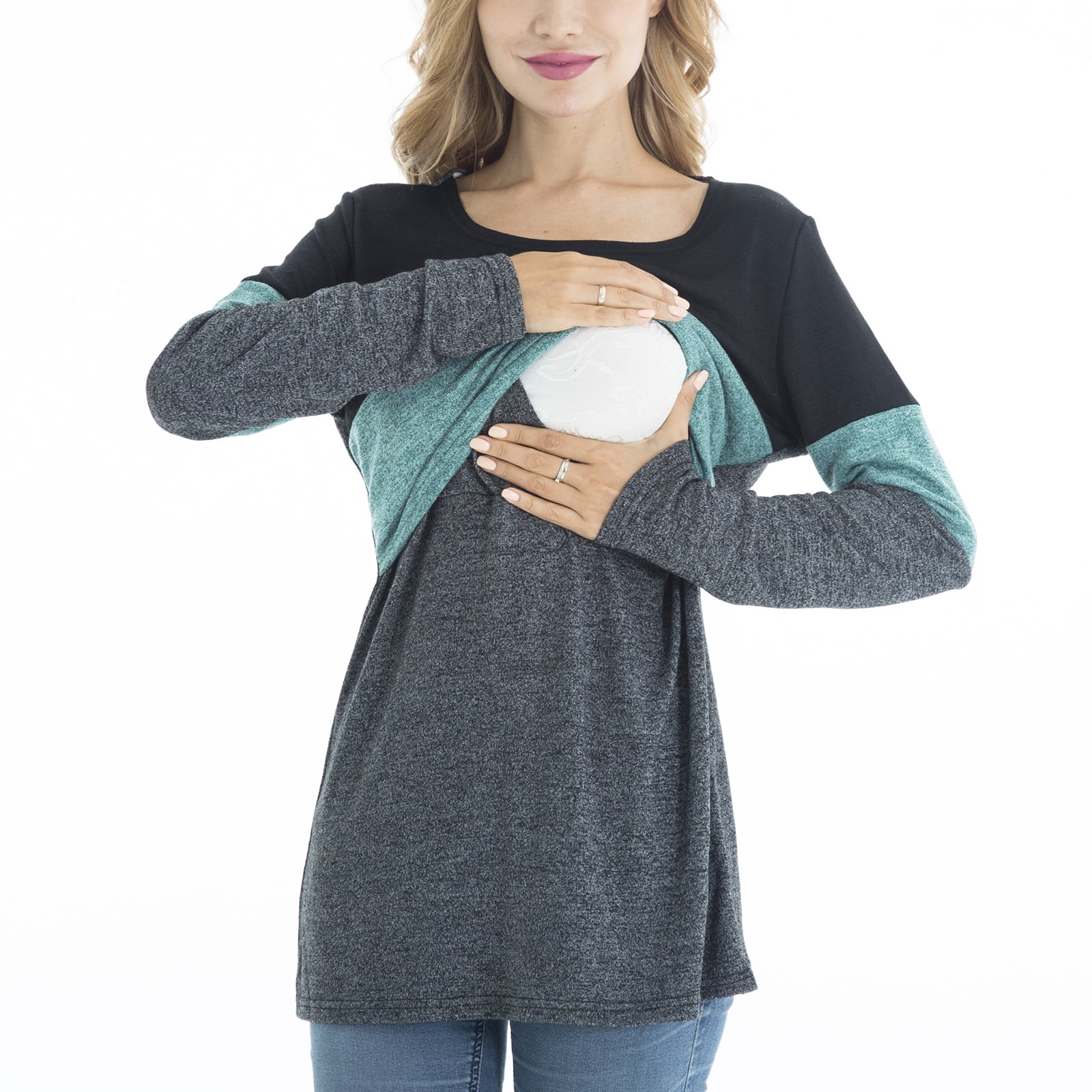 Bearsland Female Long Sleeve Maternity Nursing Top Breastfeeding Shirts 3-Pack