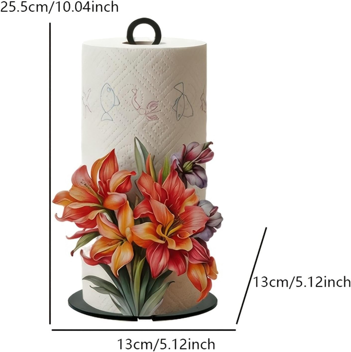 Decorative Paper Towel Holder Stand – 2D Floral Pattern Tissue Roll Rack for Home, Kitchen, Bathroom, Pantry, Garage, Restaurant, Cafe