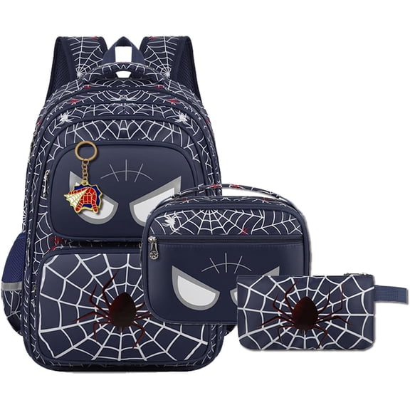 3-in-1 Spider Web Backpack Set with Lunch Bag, Cool Pattern Schoolbag for Daily Use, Large Capacity Back to School Supplies, New Bookbag Kit