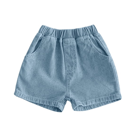 NOEGOEU Girls Jean Shorts Summer Casual Elastic Waist Wide Leg Soft Denim Shorts for Baby Toddler 3M-6Y (Light Blue,3-6 Months)