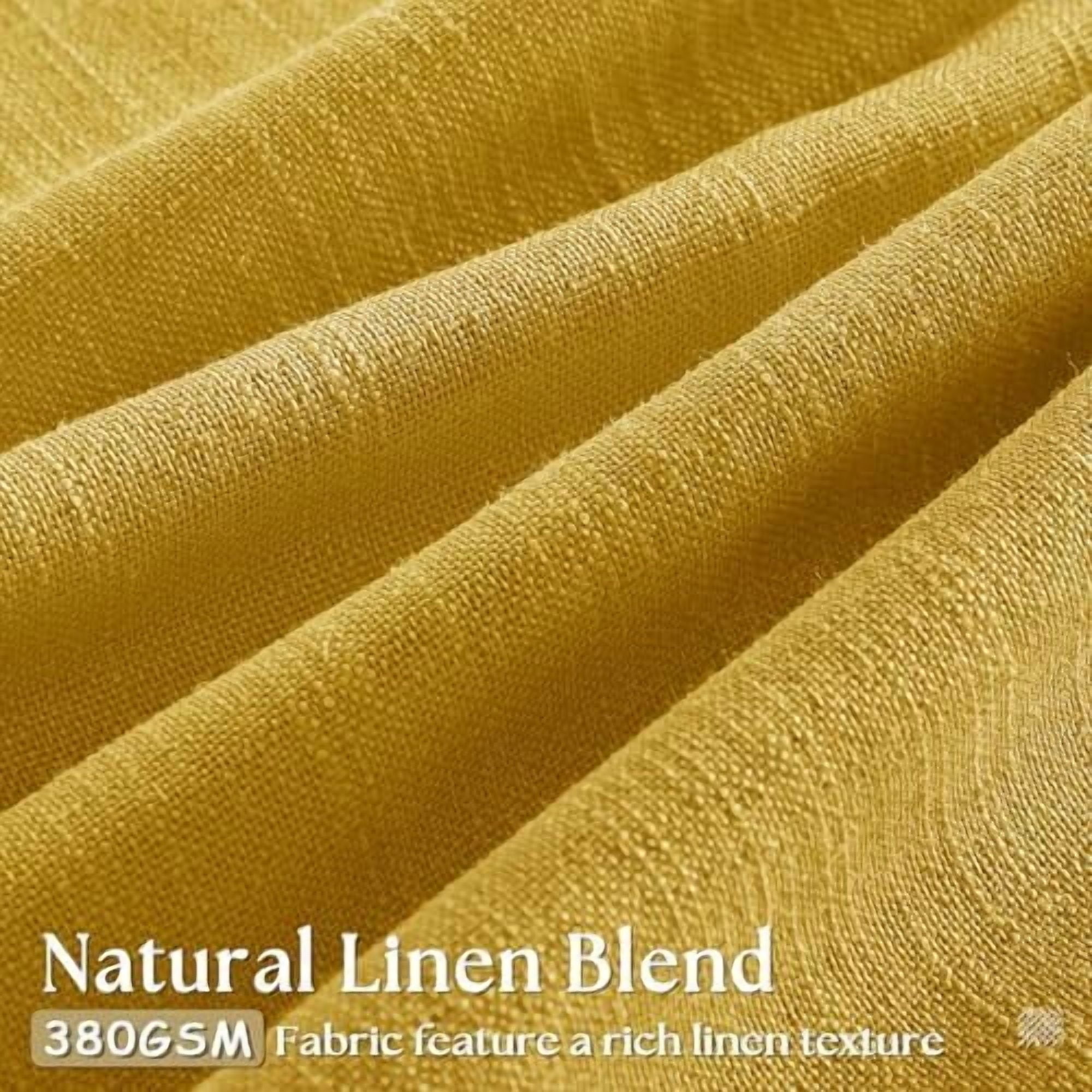 Mustard Yellow 90 Inch Linen Curtains Pinch Pleated for Living Room Bedroom Dining Boho Light Filtering Pinch Pleat Drapes Hooks Rings Back Tab Semi Sheer Gold Harvest Spring Window Curtains 2 Panels