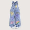 thumbnail image 2 of MEZZALL Girls Pants Toddler Kids Fashion Doodle Print Wide Leg O-Neck Jumpsuit One-Piece Denim Overalls For Casual Wear Age 3 7 Years Comfortable Summer Fall Outfits Birthday Child Clothes Sets, 2 of 8