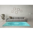 thumbnail image 3 of Ahgly Company Machine Washable Indoor Square Medallion Light Blue Traditional Area Rugs, 5' Square, 3 of 4