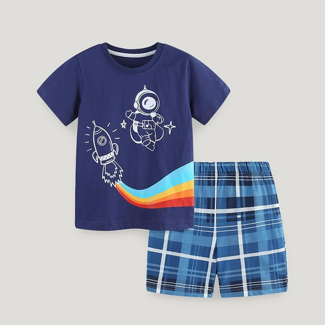 Children's Casual Loose Short Sleeved With Elastic Waist And Shorts Two Piece Set