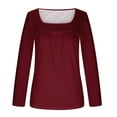 thumbnail image 5 of ATOYSOY Women's Solid Color Blouses Relaxed Trendy Elegant Tops Dressy Tunic Square Neck Shirts Fall Workout Comfy Casual Long Sleeve Pleated Pullovers Red S, 5 of 5