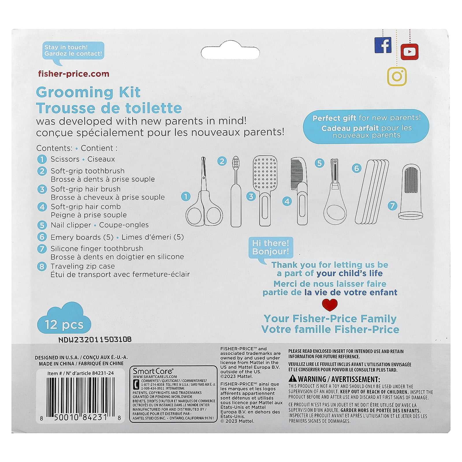 Fisher-Price Baby Grooming Kit for Newborns, 12 Pieces, Unisex