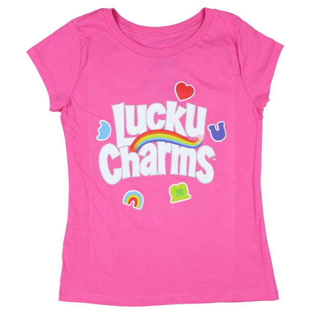 Lucky Charms Girl's Breakfast Cereal Logo Glitter Accent Design T-Shirt,  X-Large 